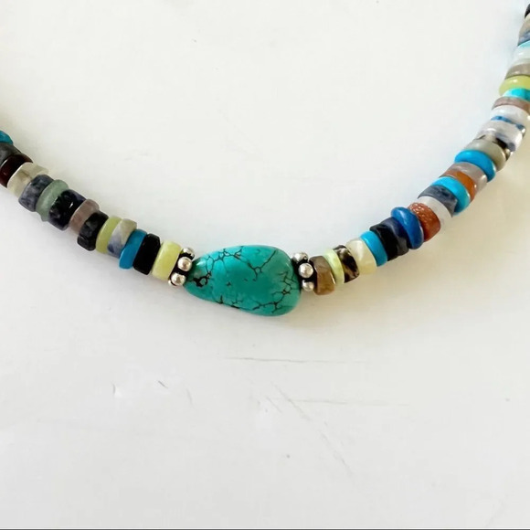 Turquoise Mixed Stone Long Necklace Tiger Eye Silver Clasp 22” - Picture 4 of 7